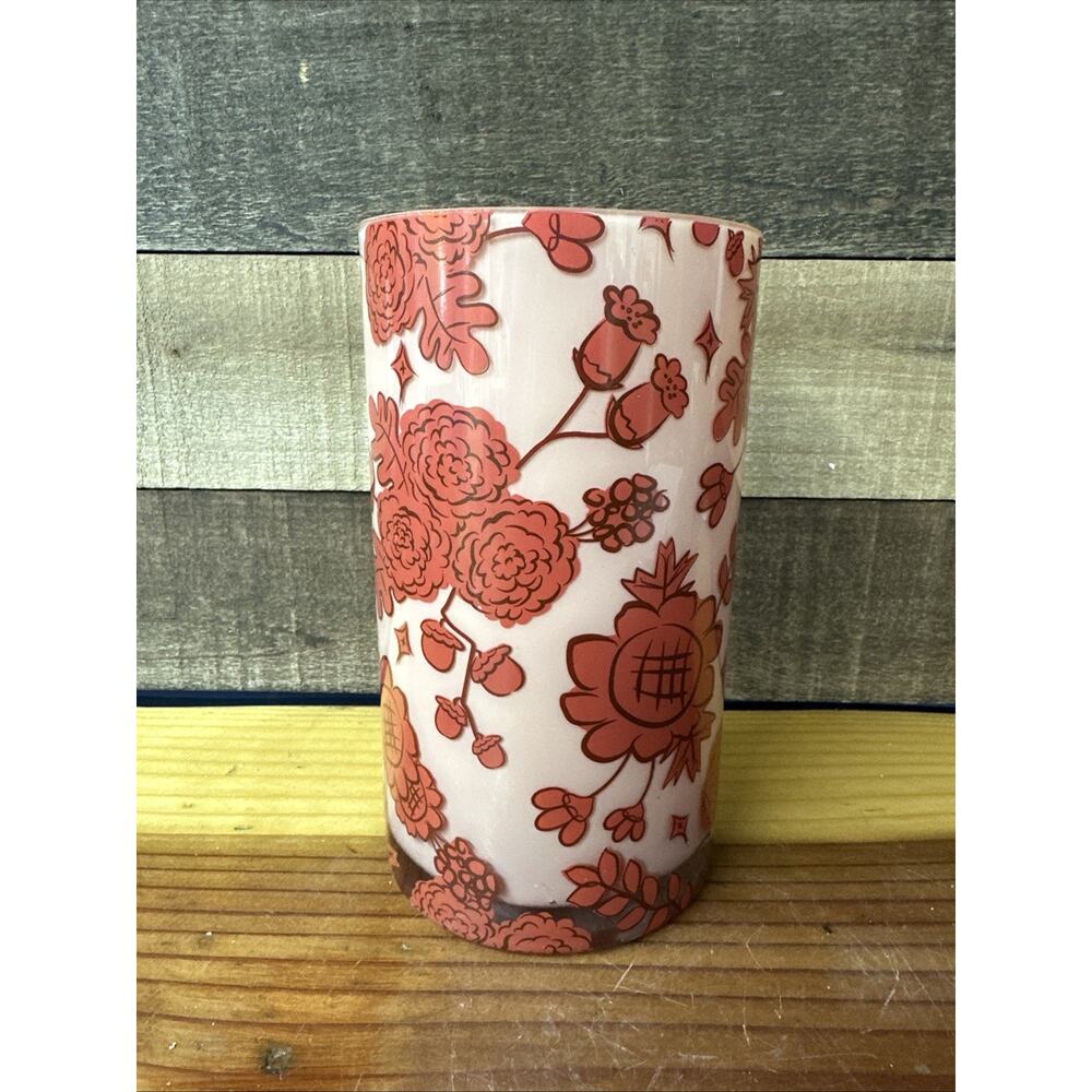 Pro Flowers Pink/Red Vase With Floral Patterns Large 8" Retro Look